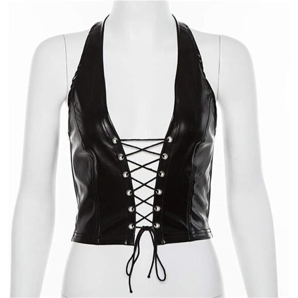 Women's Adjustable Spaghetti Straps PU Leather Bustier Crop Tube Top BDSM PARTY - Picture 5 of 6